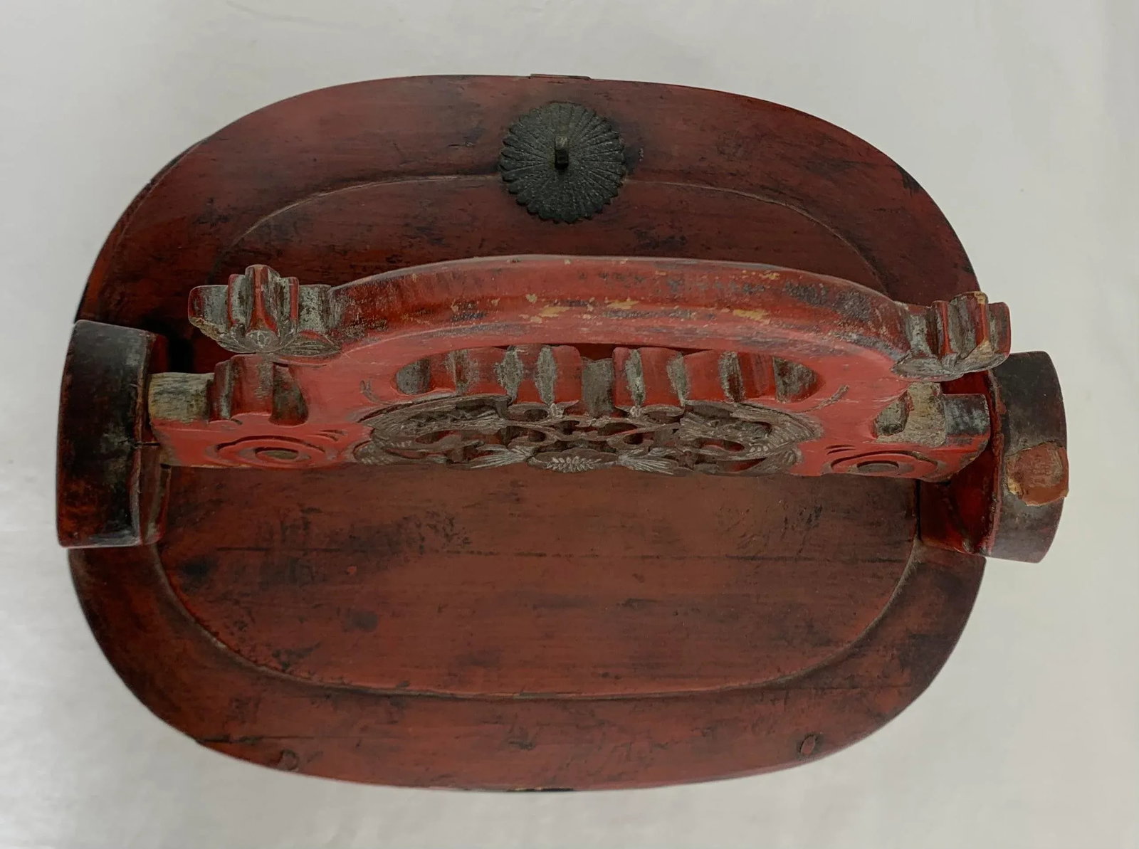 Antique Chinese Red Lacquered Wedding Bride Box - 2