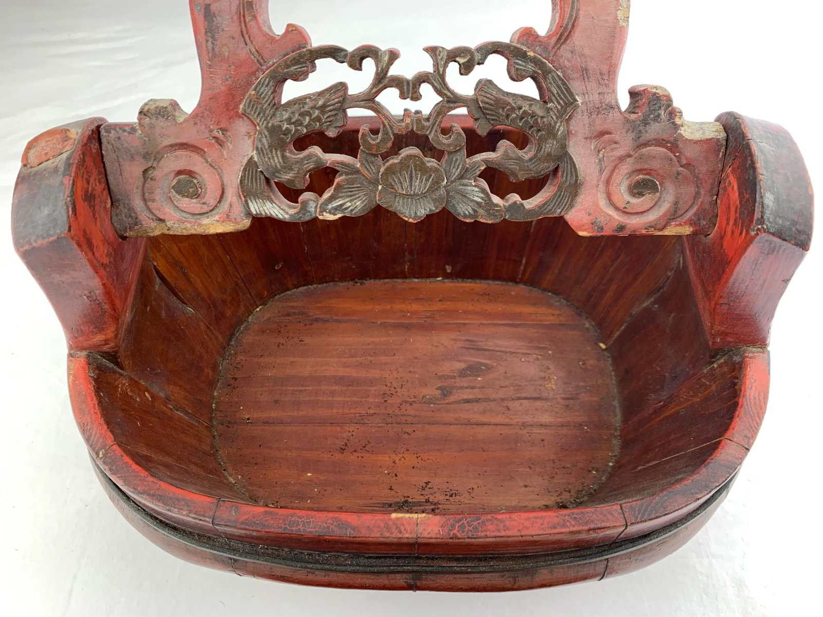 Antique Chinese Red Lacquered Wedding Bride Box - 8