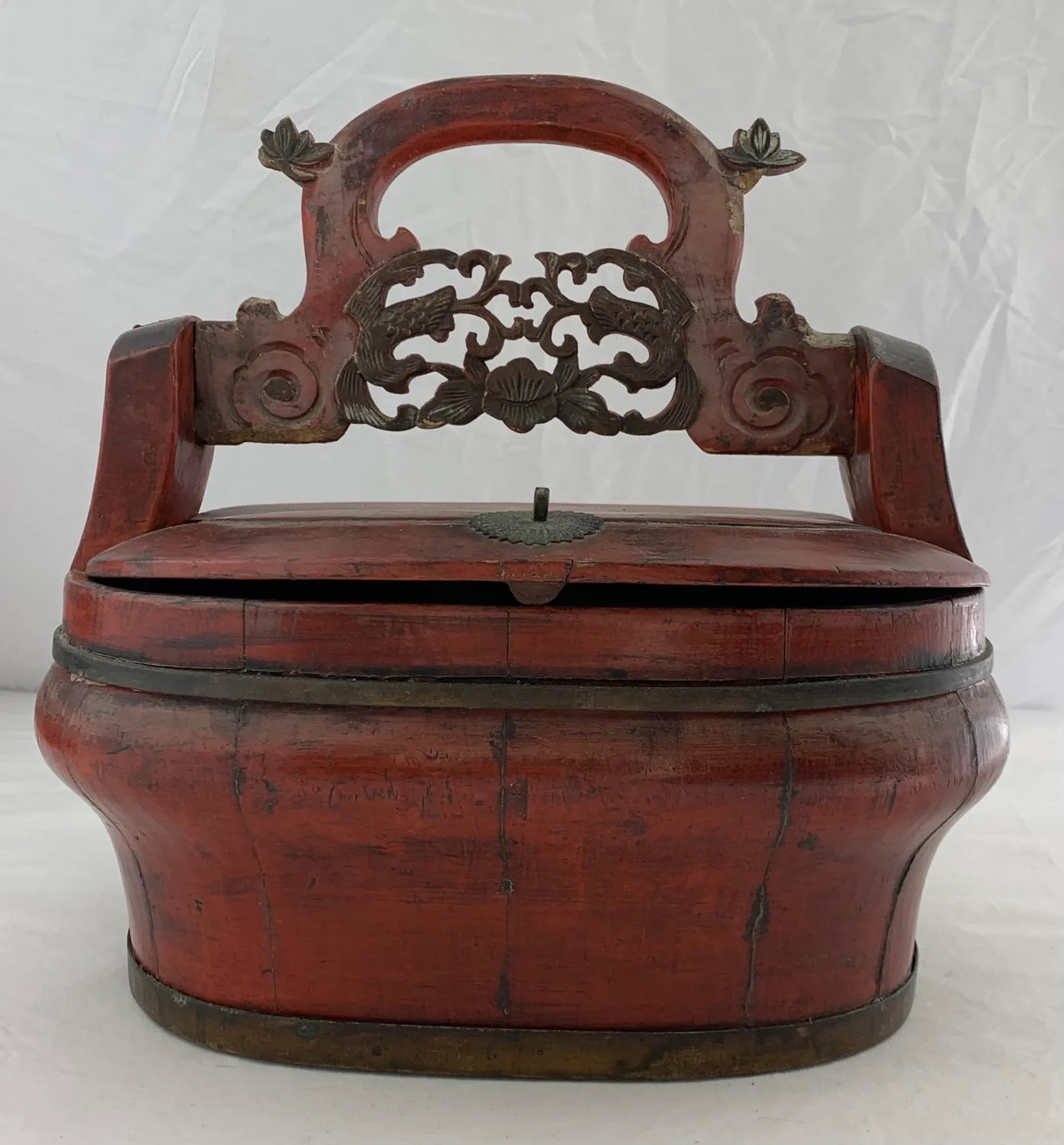 Antique Chinese Red Lacquered Wedding Bride Box - 9