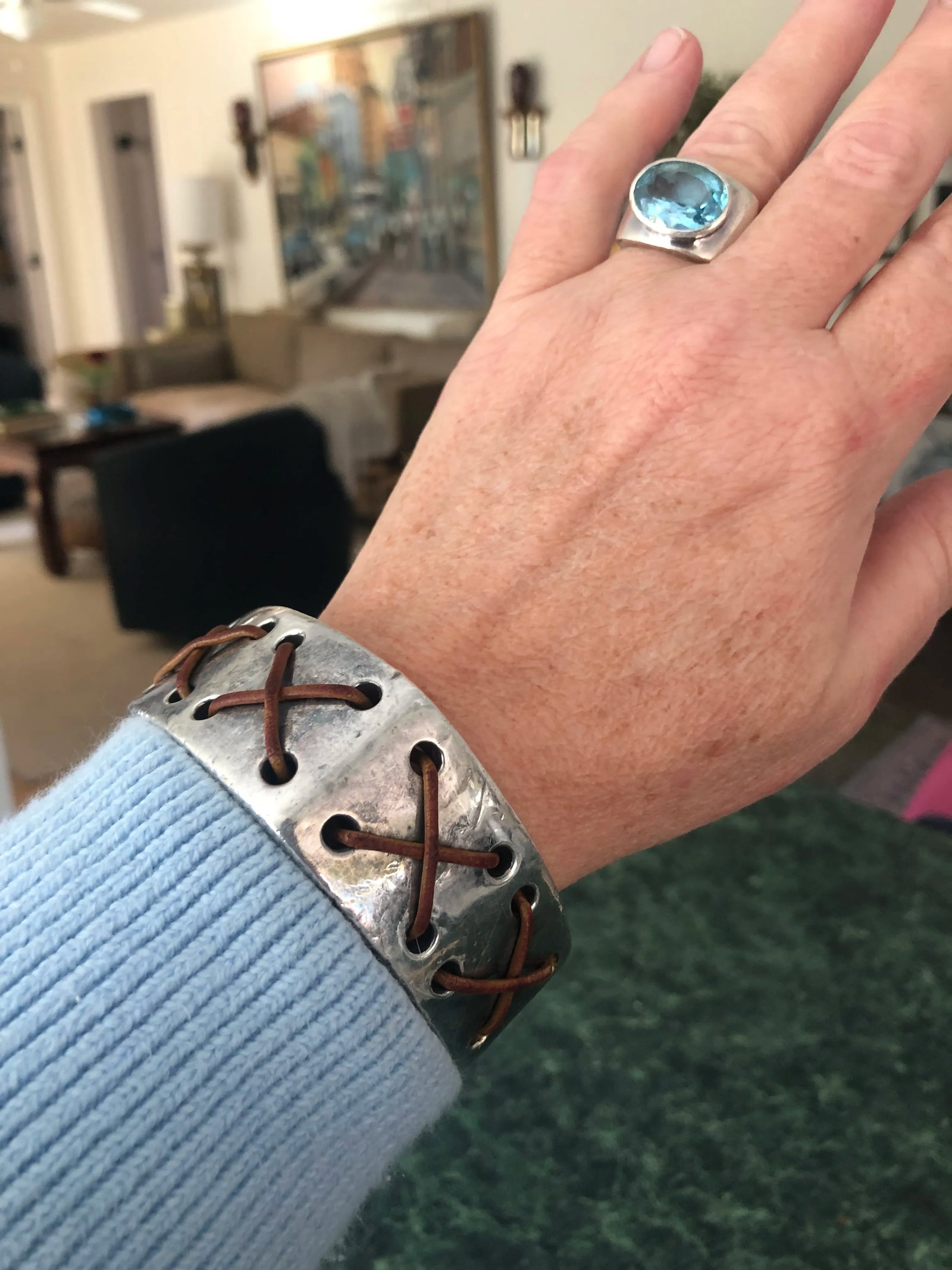 Vintage Santa Fe Leather and Silver Bangle - 2
