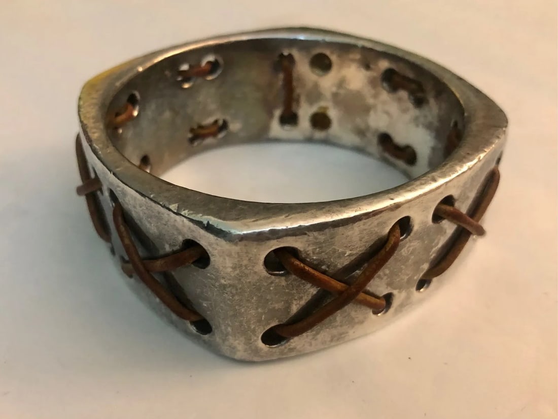Vintage Santa Fe Leather and Silver Bangle - 3