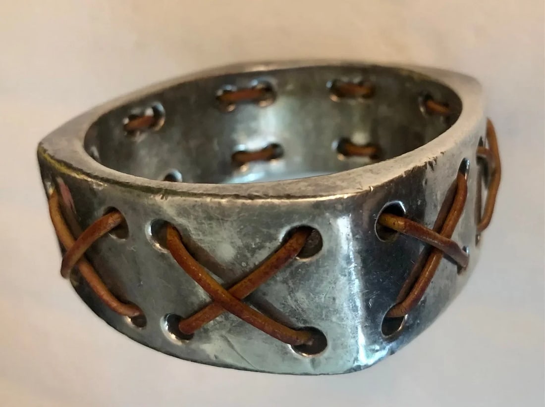 Vintage Santa Fe Leather and Silver Bangle - 4