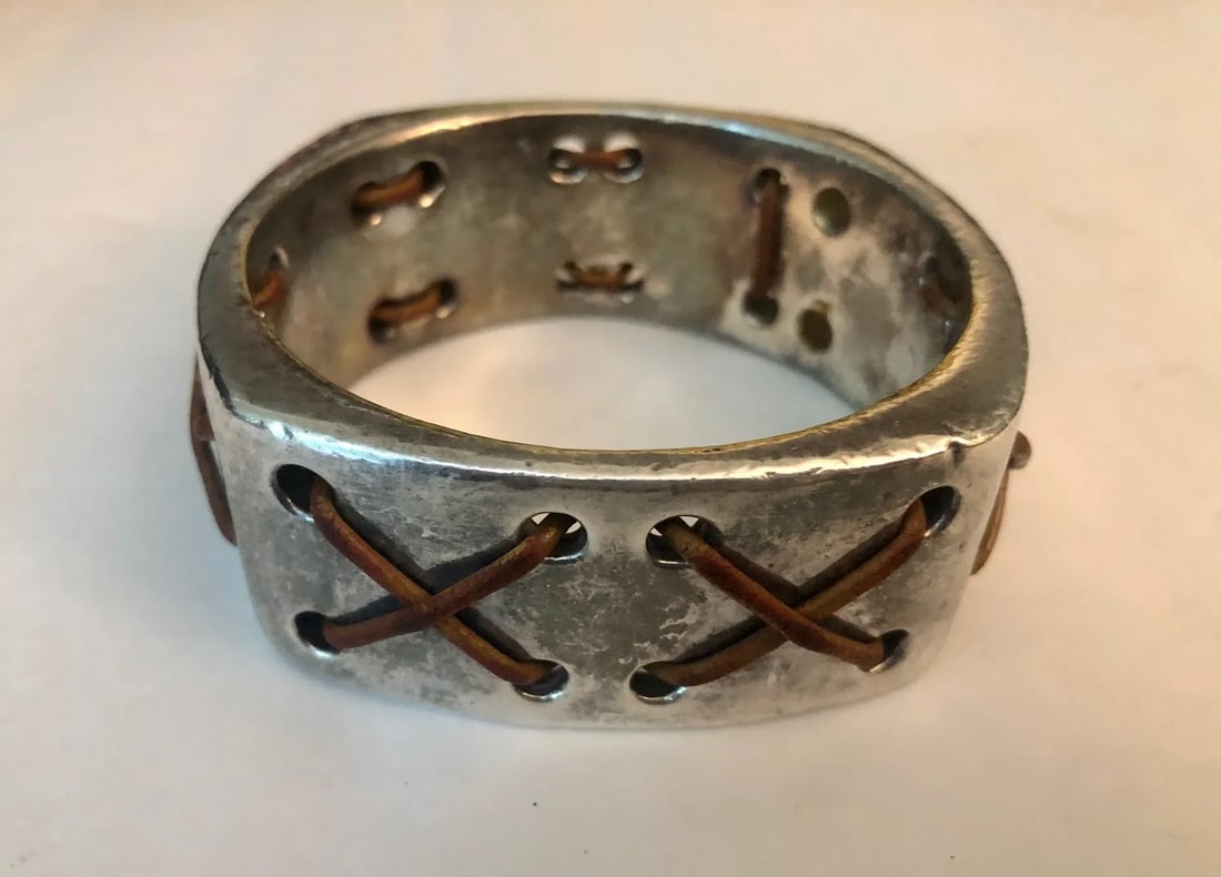 Vintage Santa Fe Leather and Silver Bangle - 5
