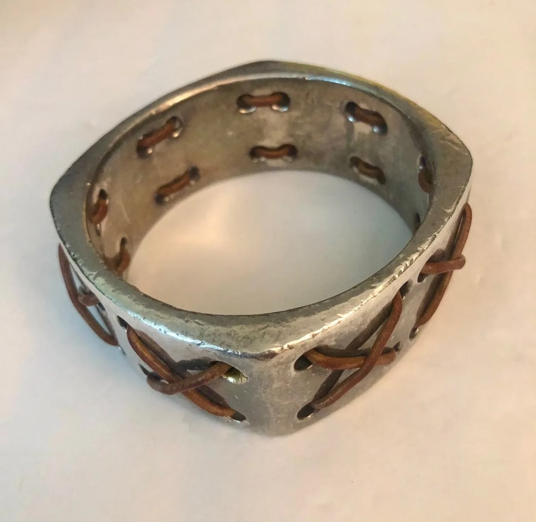 Vintage Santa Fe Leather and Silver Bangle - 7