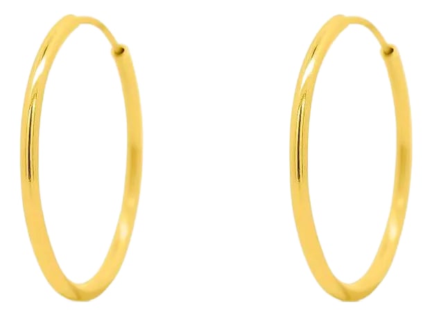 20.5mm 14k Solid Gold Thin Hoop Earrings on Hidden Wire Closure - 2 Pieces: Classic 14K Solid Yellow Gold Thin Hoop Earrings on Hidden Wire Closure. Available in sizes 20.5mm and 25mm. Details: Metal: 14K Yellow Gold Size: Medium (20.5mm diameter) Thickness: 1.7mm Closure: