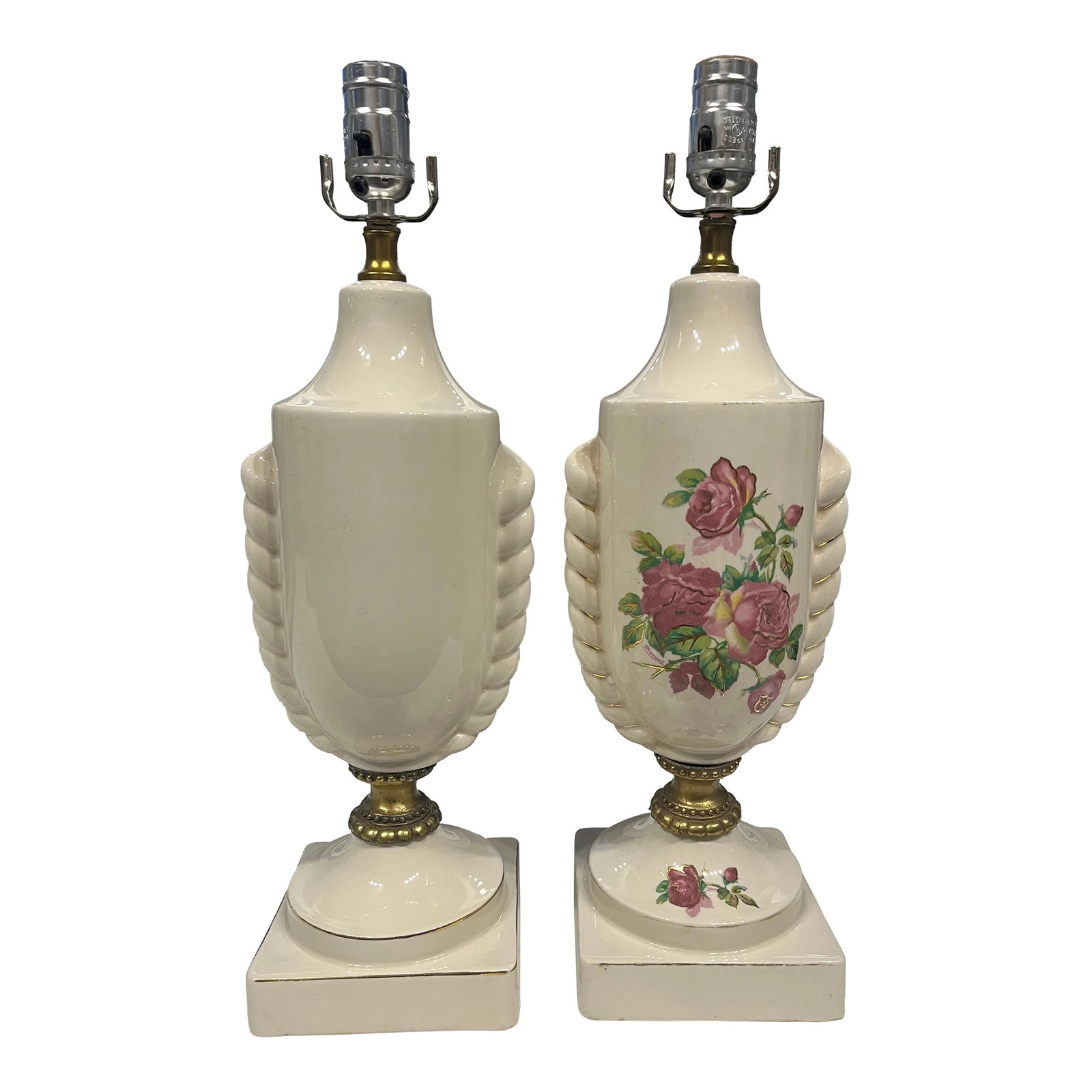 Pair Midcentury Urn Brass and Ceramic Table Lamps (1 of 12)