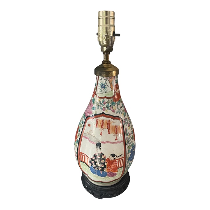 Antique Famille Rose Porcelain Lamp: This is an example of Famille Rose porcelain, a type of Chinese porcelain known for its vibrant, multicolored decoration that emerged during the Qing dynasty (1644-1912). Early 19th century containing