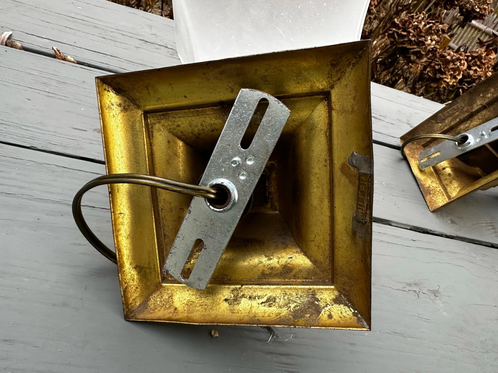 Vintage Pair of Miller Brass Mission Wall Sconces With Shades - 3
