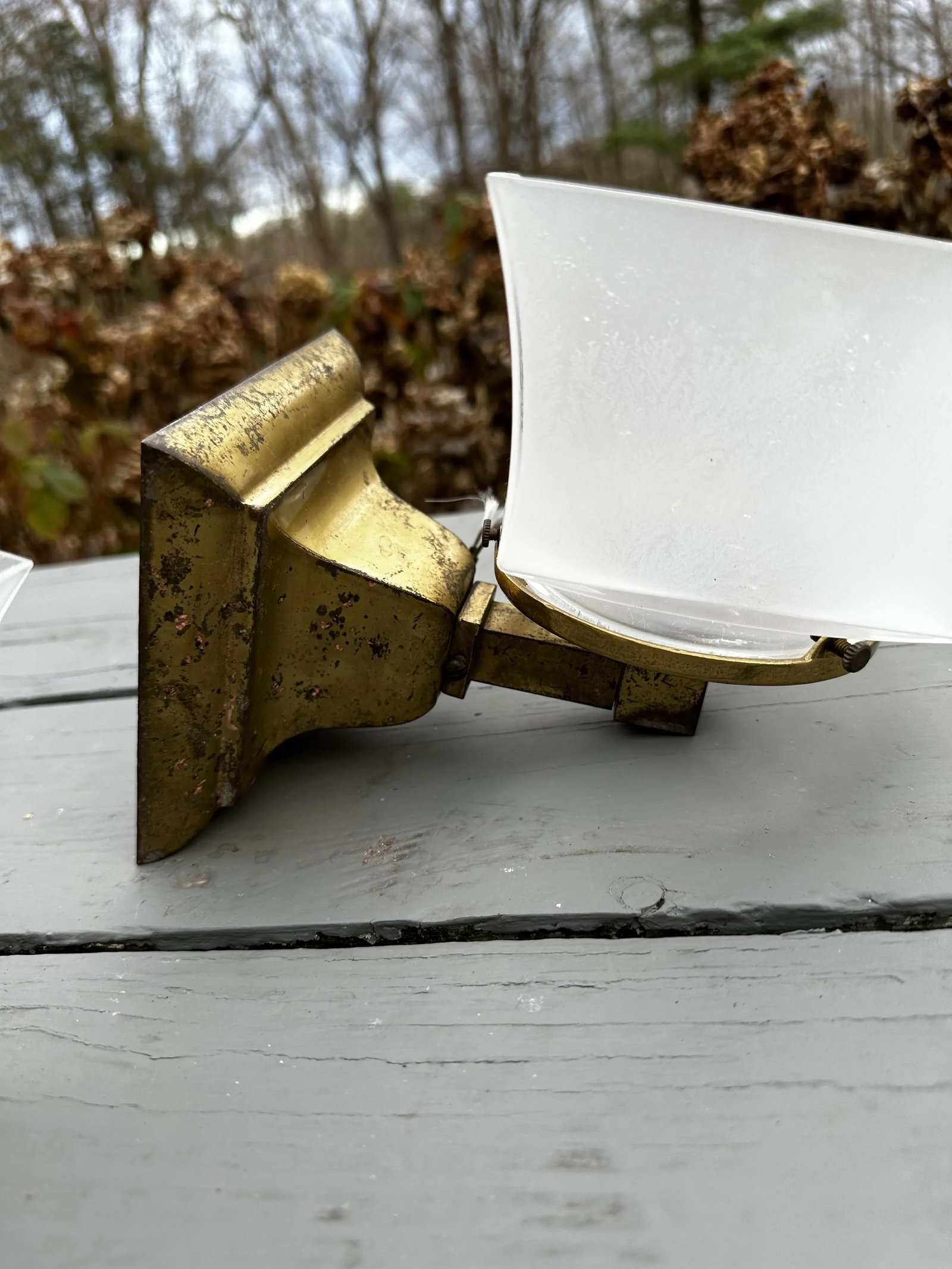 Vintage Pair of Miller Brass Mission Wall Sconces With Shades - 5