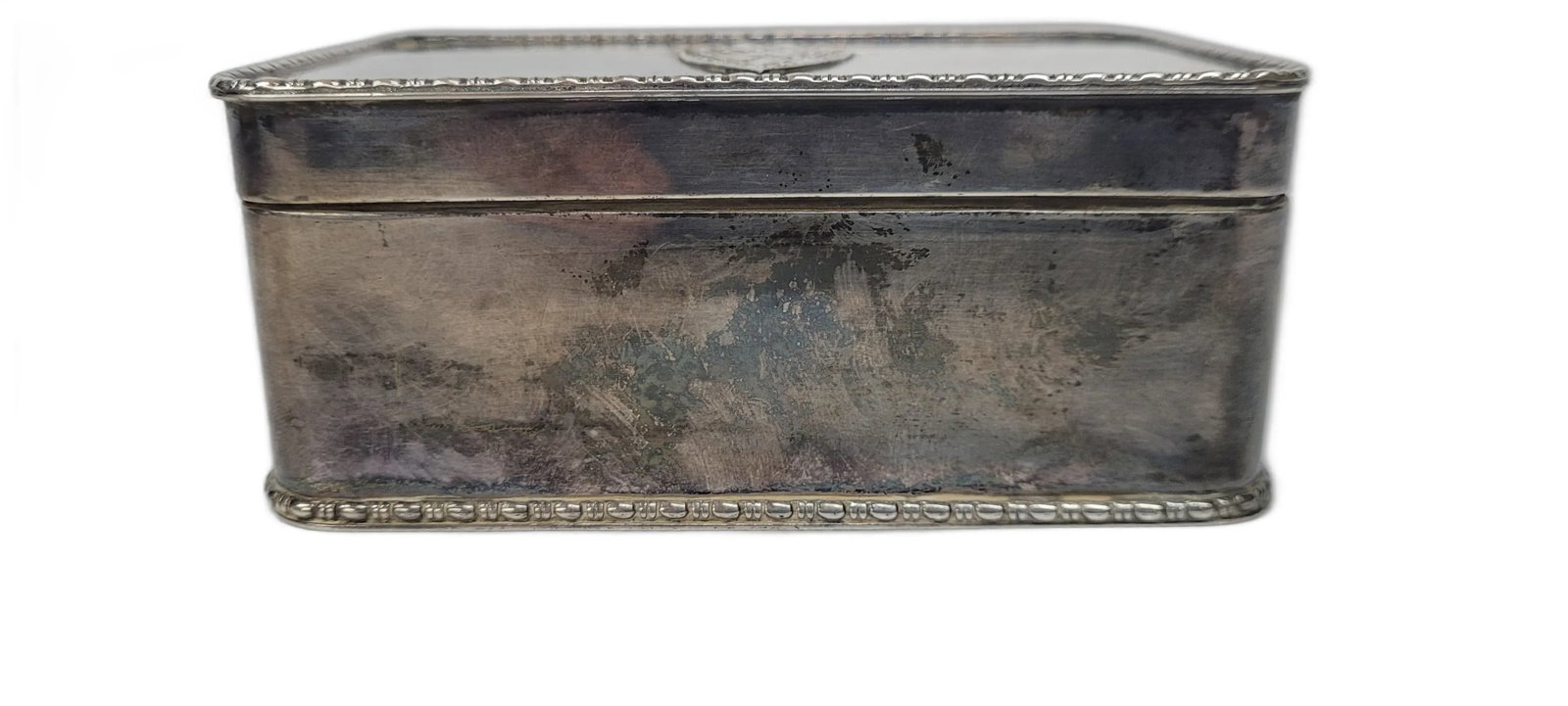 1930s Vintage Snuff Tobacco Stash Bernard Rice Son Brs Silver Plated Box Marked With Coat of Armor F - 2