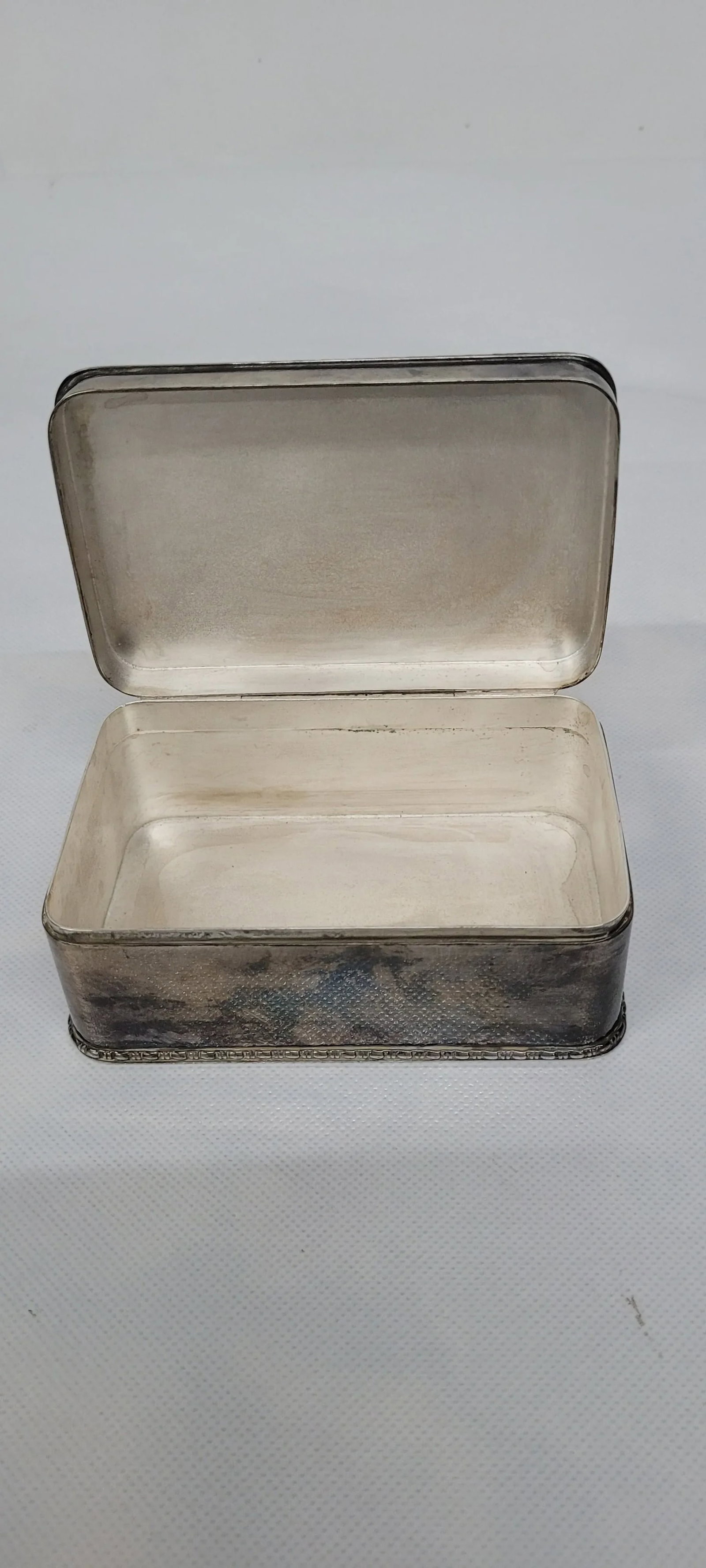 1930s Vintage Snuff Tobacco Stash Bernard Rice Son Brs Silver Plated Box Marked With Coat of Armor F - 8