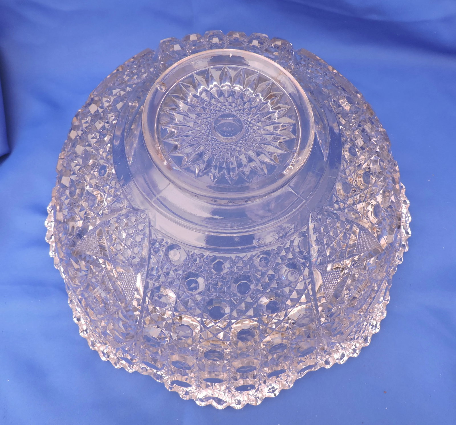 Circa 1894 McKee Glass Co. Eapg Punch Bowl With Stand Pressed Cut in Rotec Pattern - 11