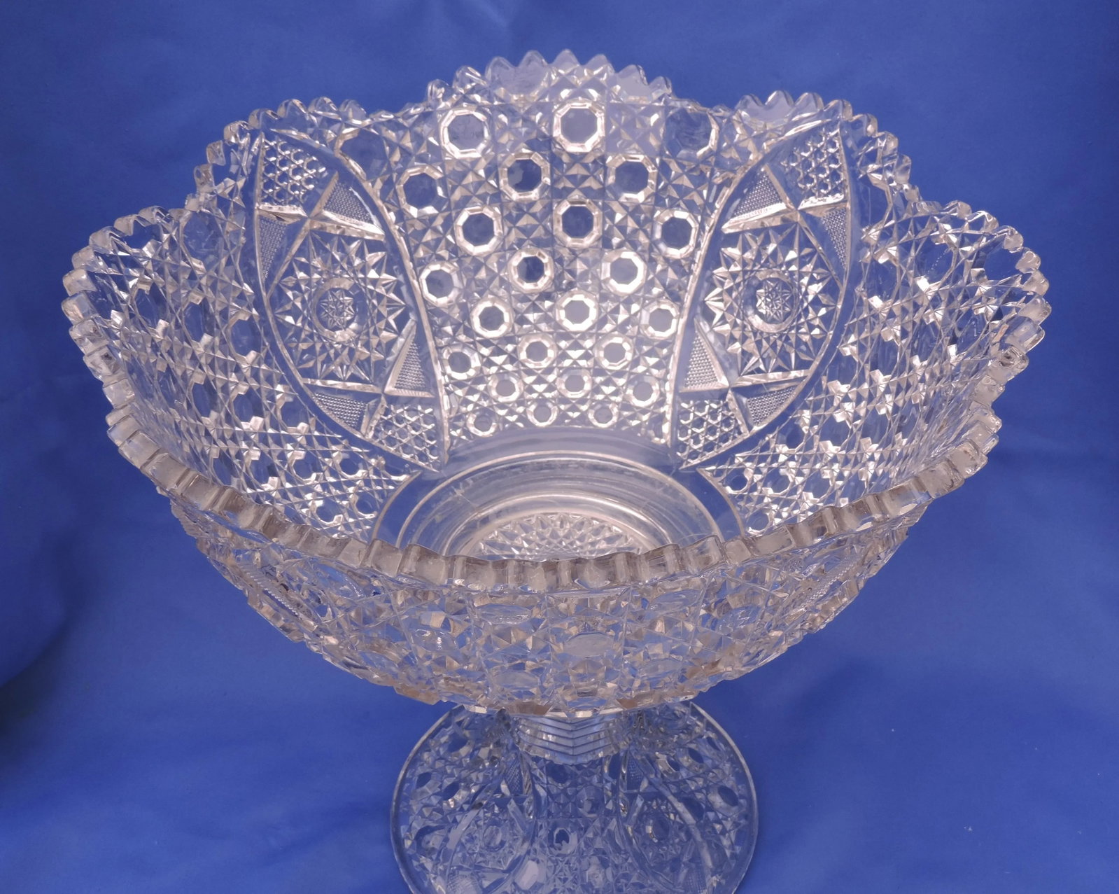 Circa 1894 McKee Glass Co. Eapg Punch Bowl With Stand Pressed Cut in Rotec Pattern - 3