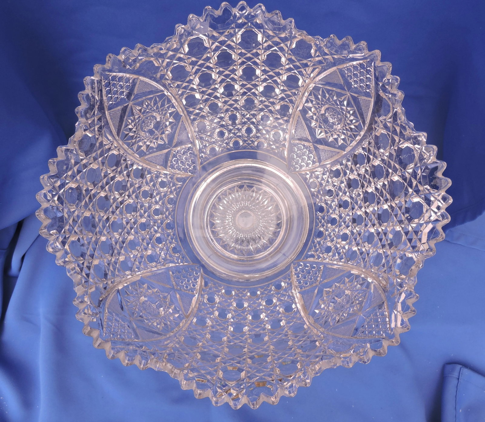 Circa 1894 McKee Glass Co. Eapg Punch Bowl With Stand Pressed Cut in Rotec Pattern - 4