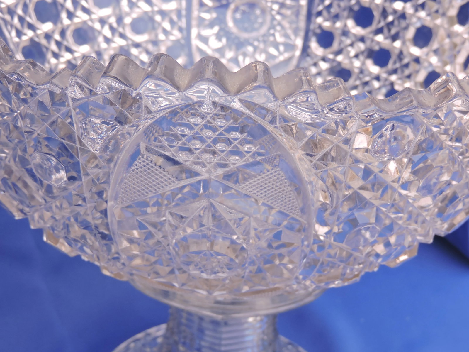 Circa 1894 McKee Glass Co. Eapg Punch Bowl With Stand Pressed Cut in Rotec Pattern - 6