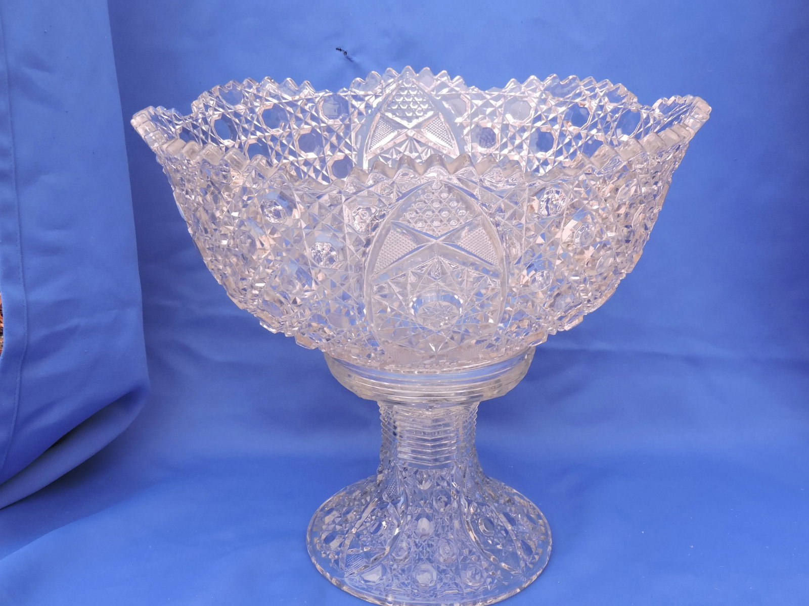 Circa 1894 McKee Glass Co. Eapg Punch Bowl With Stand Pressed Cut in Rotec Pattern - 7