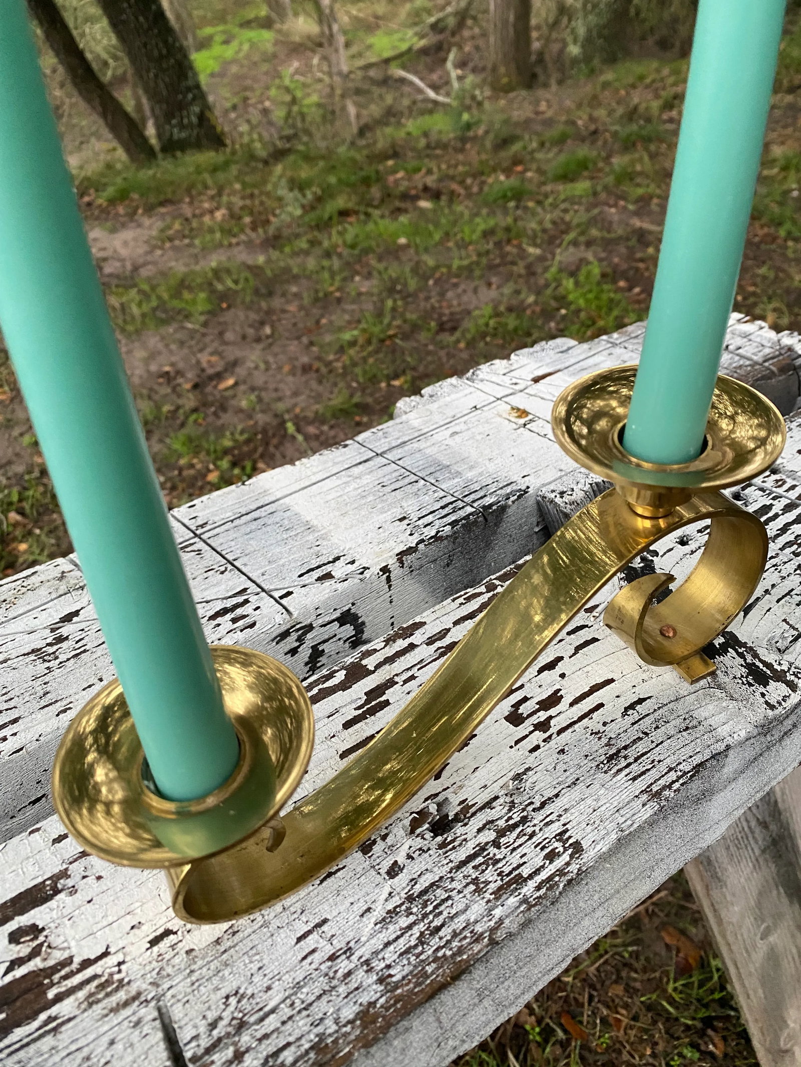 Midcentury Modern Sculptural Brass Candle Holder (Candles Included) - 7
