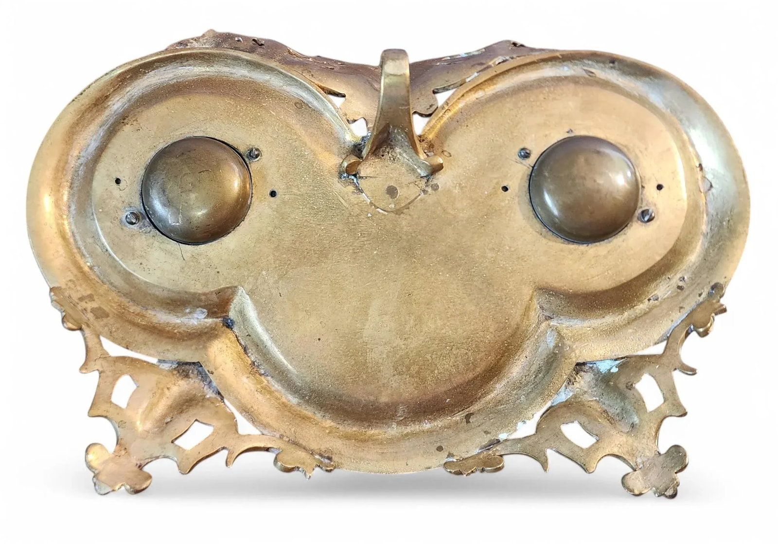 Antique Decorative Brass Victorian Desktop Double Inkwell, C1900 - 11