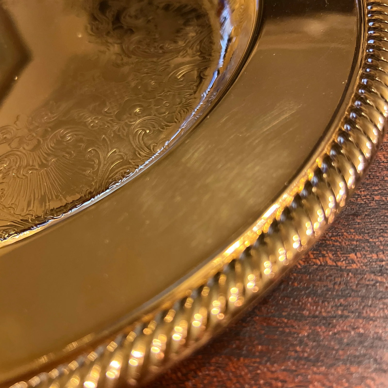 1980s 24 Karat Gold Plated Serving Service Tray Charger - 4