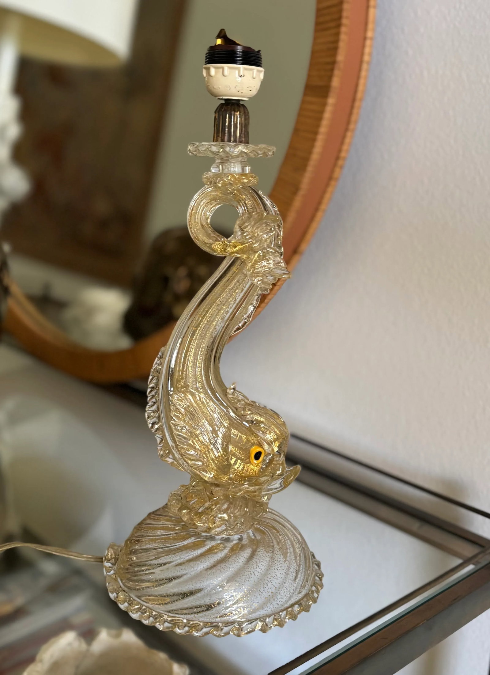 Antique Golden Dolphin Murano Lamp Attributed to Barovier & Toso - 4