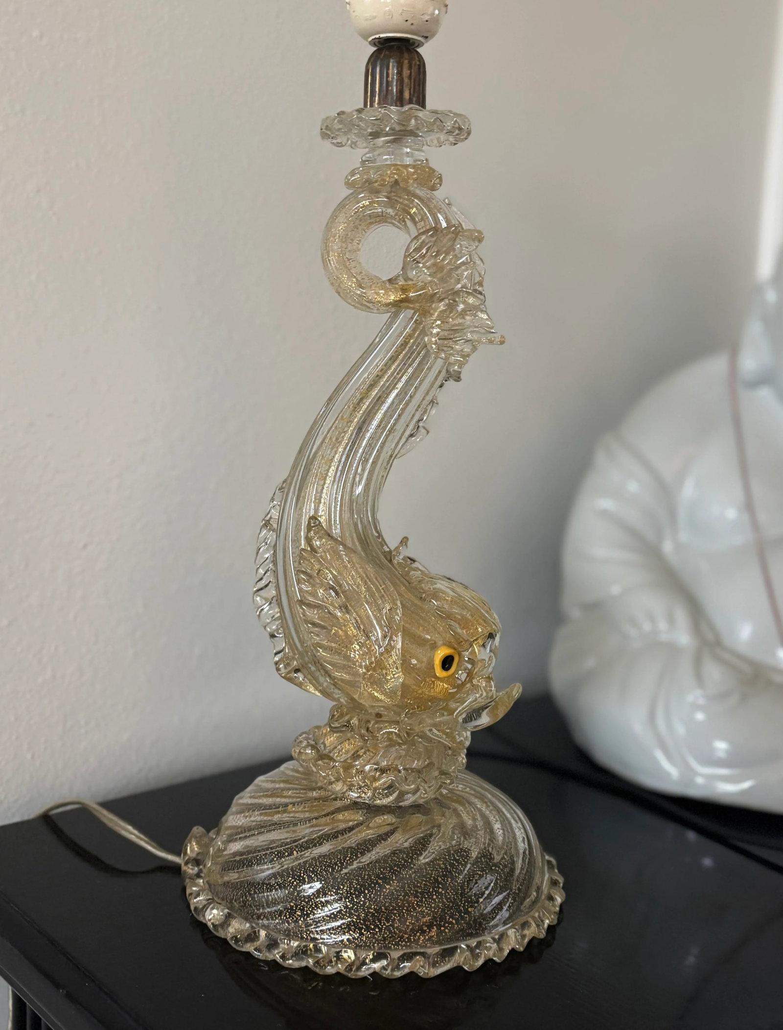 Antique Golden Dolphin Murano Lamp Attributed to Barovier & Toso - 7
