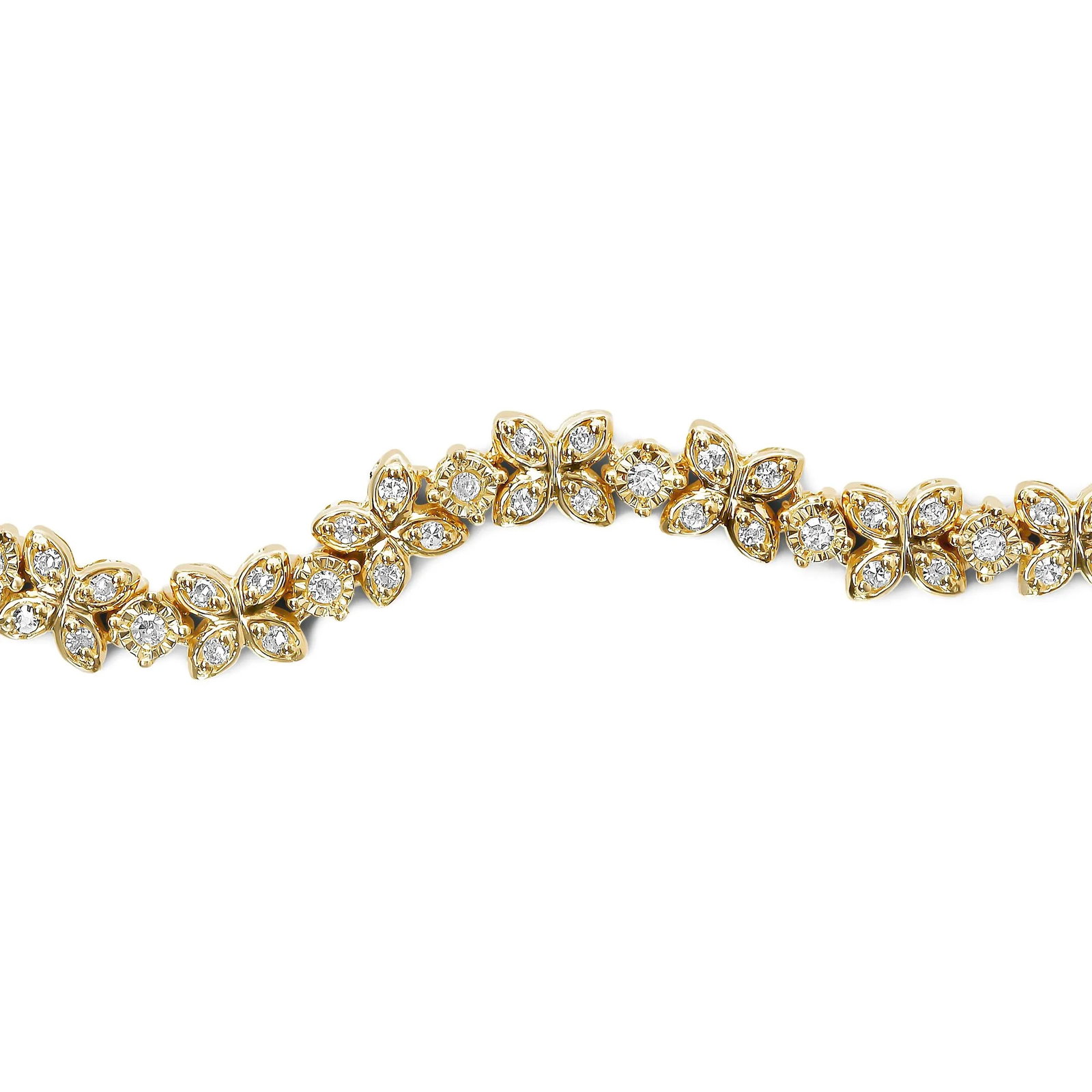 14K Yellow Gold Plated .925 Sterling Silver 1/4 Cttw Diamond Marquise Shaped Link 4"-10" Adjustable - 2