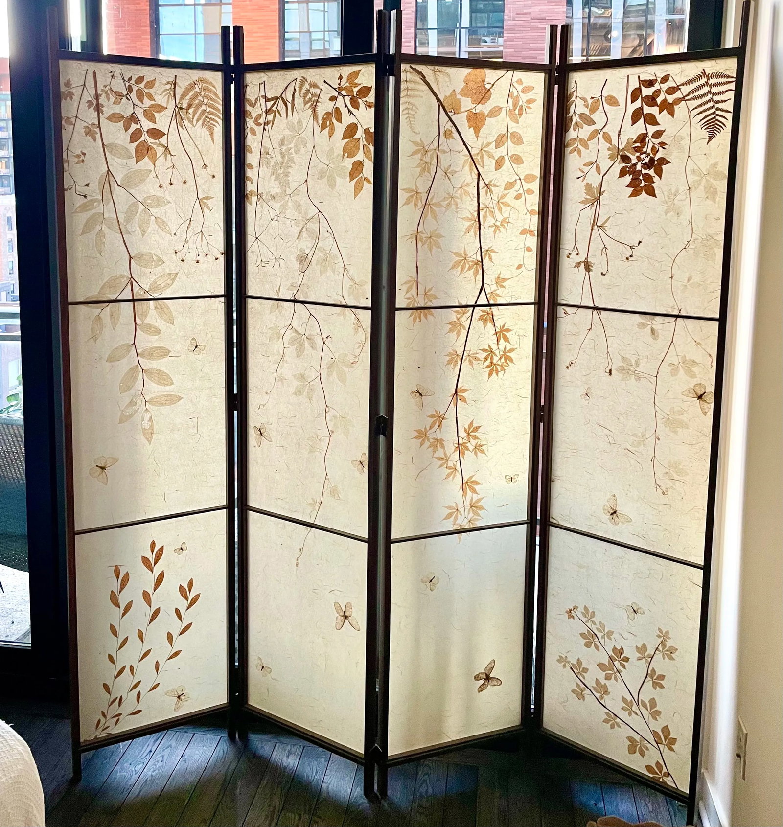 Shoji Paper Natural Elements Elmwood Floor Screen With Brass Hardware - 2
