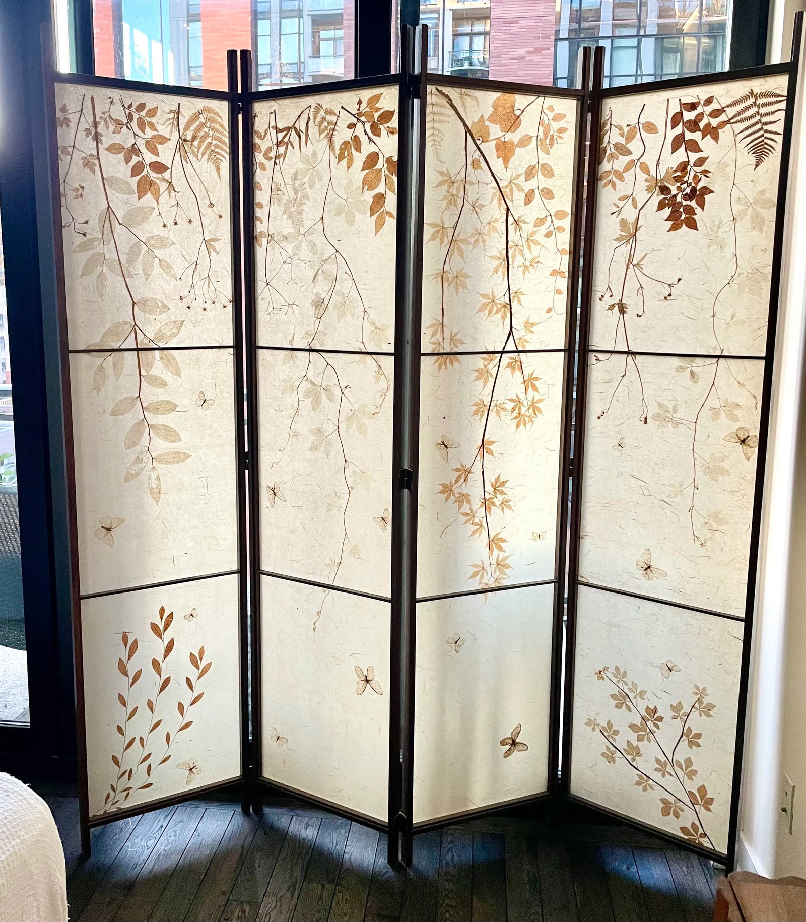 Shoji Paper Natural Elements Elmwood Floor Screen With Brass Hardware - 3
