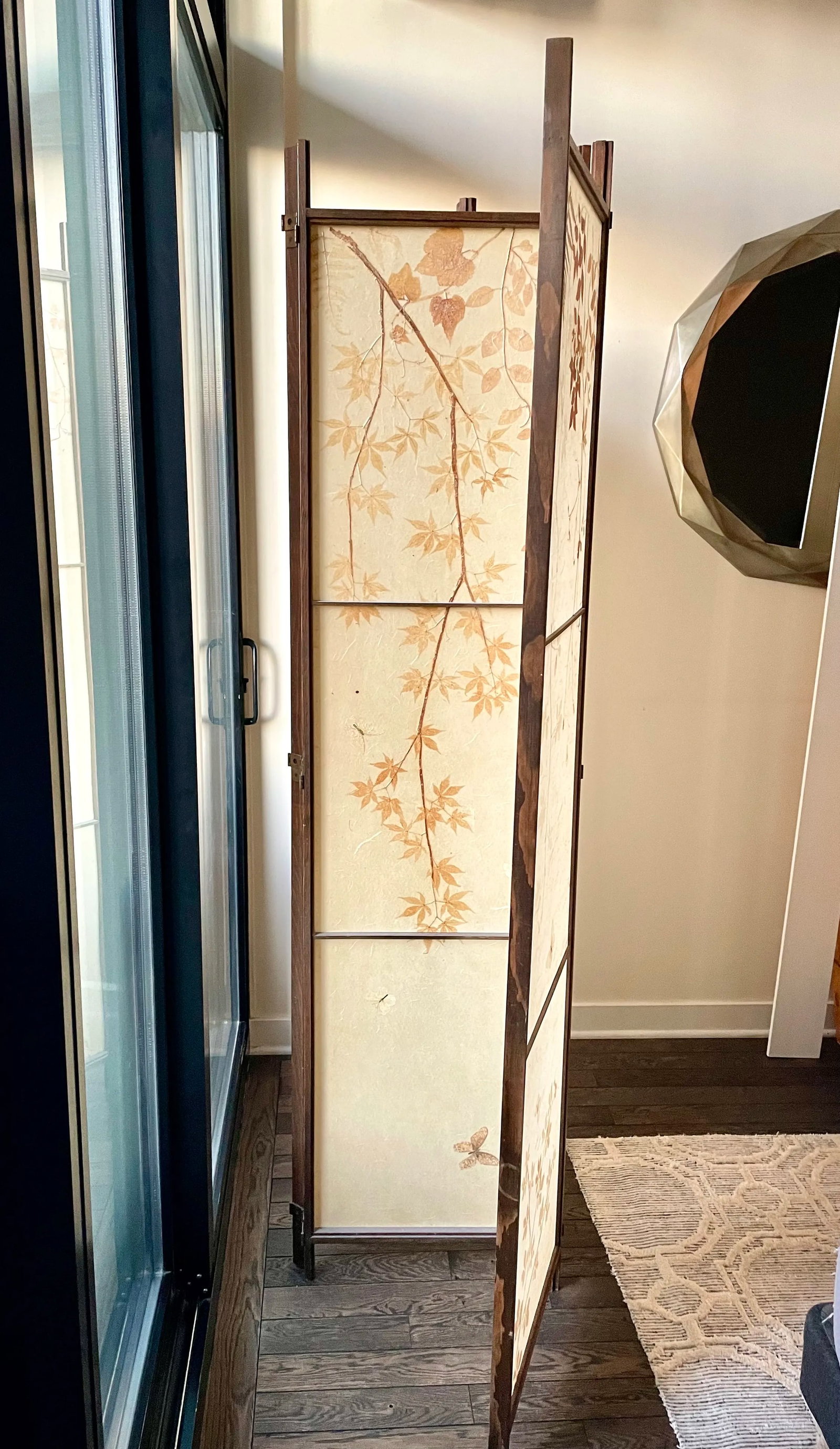 Shoji Paper Natural Elements Elmwood Floor Screen With Brass Hardware - 5