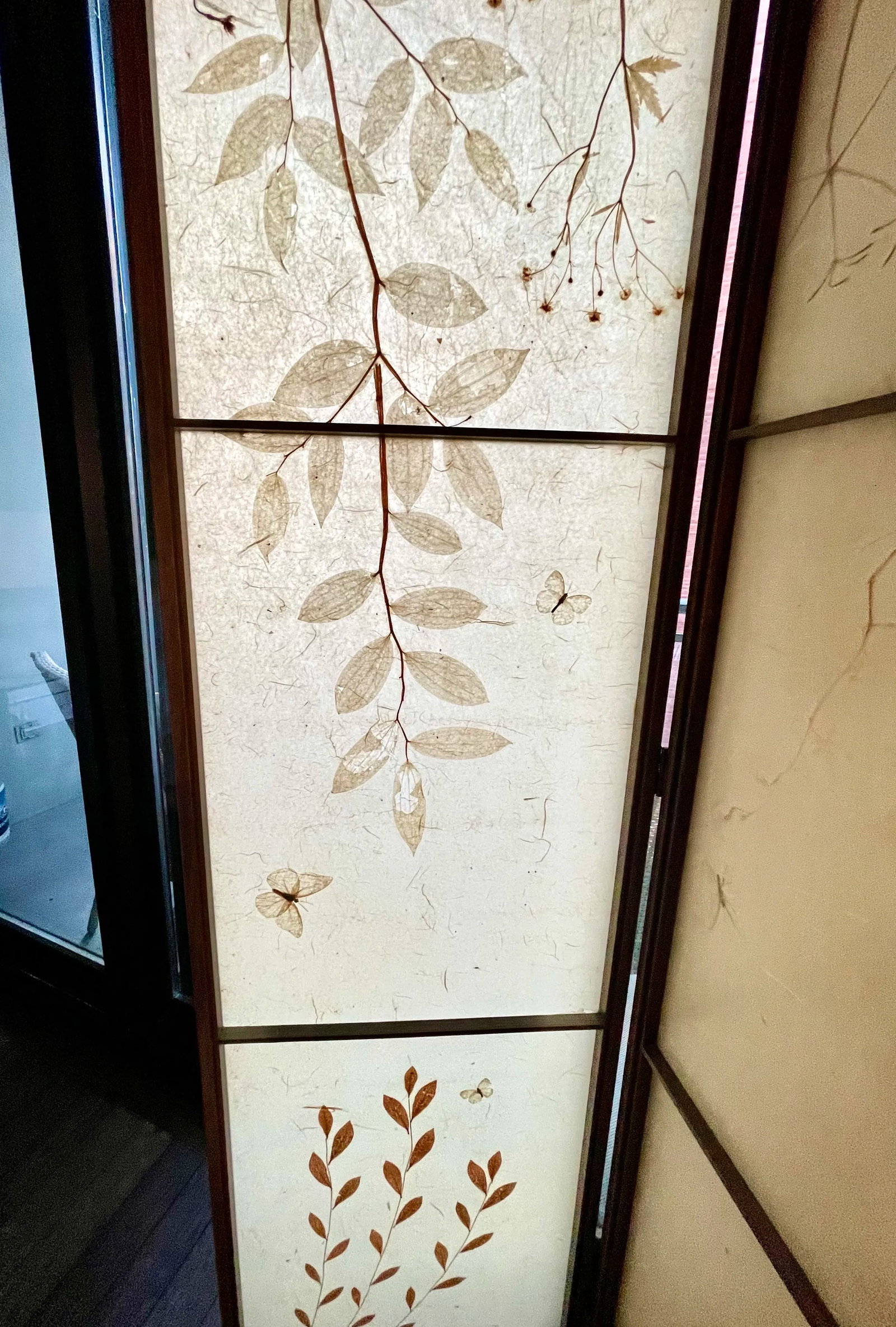 Shoji Paper Natural Elements Elmwood Floor Screen With Brass Hardware - 8