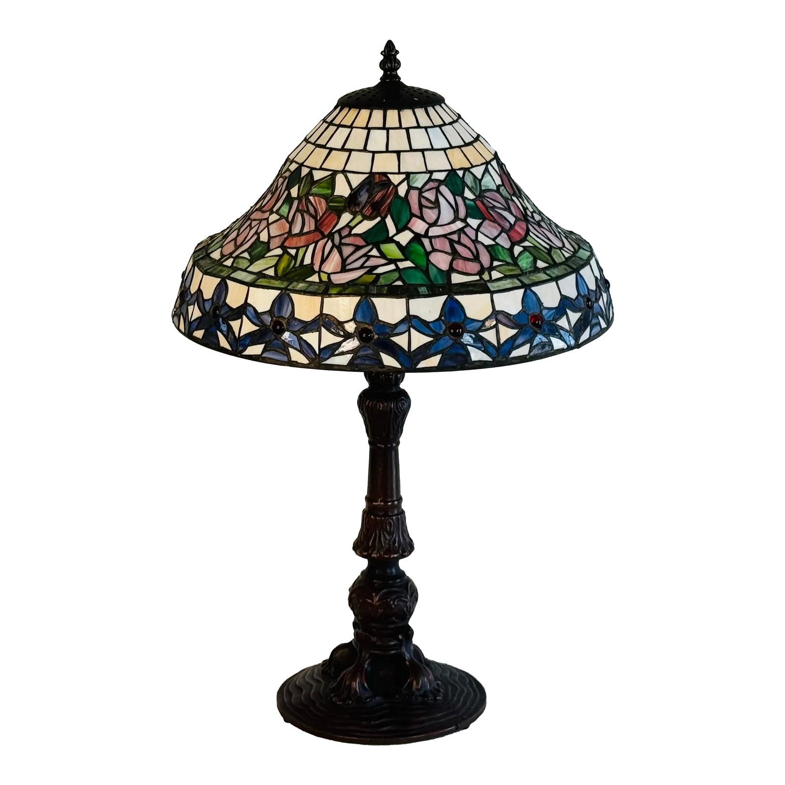 Vintage Stained Glass Table Lamp With Bronze Base (1 of 8)