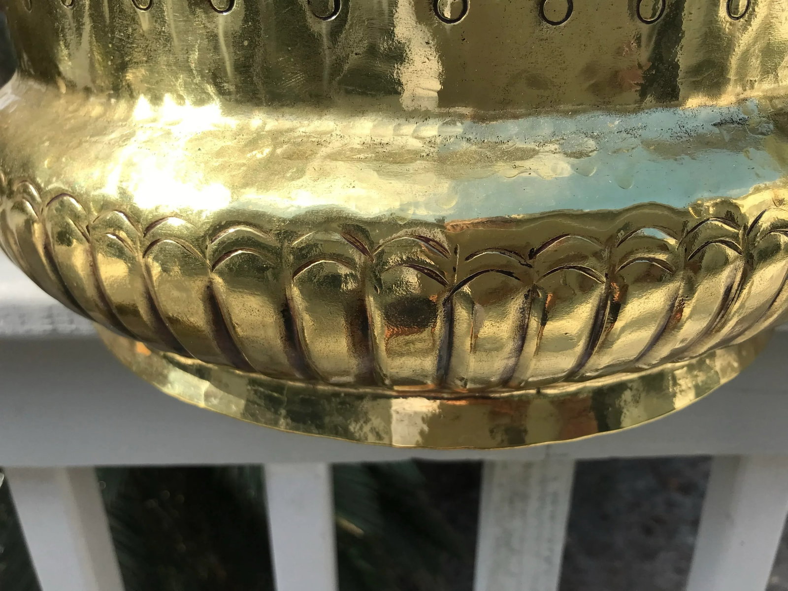 French Hammered and Embossed Brass Jardinieres - a Pair - 10
