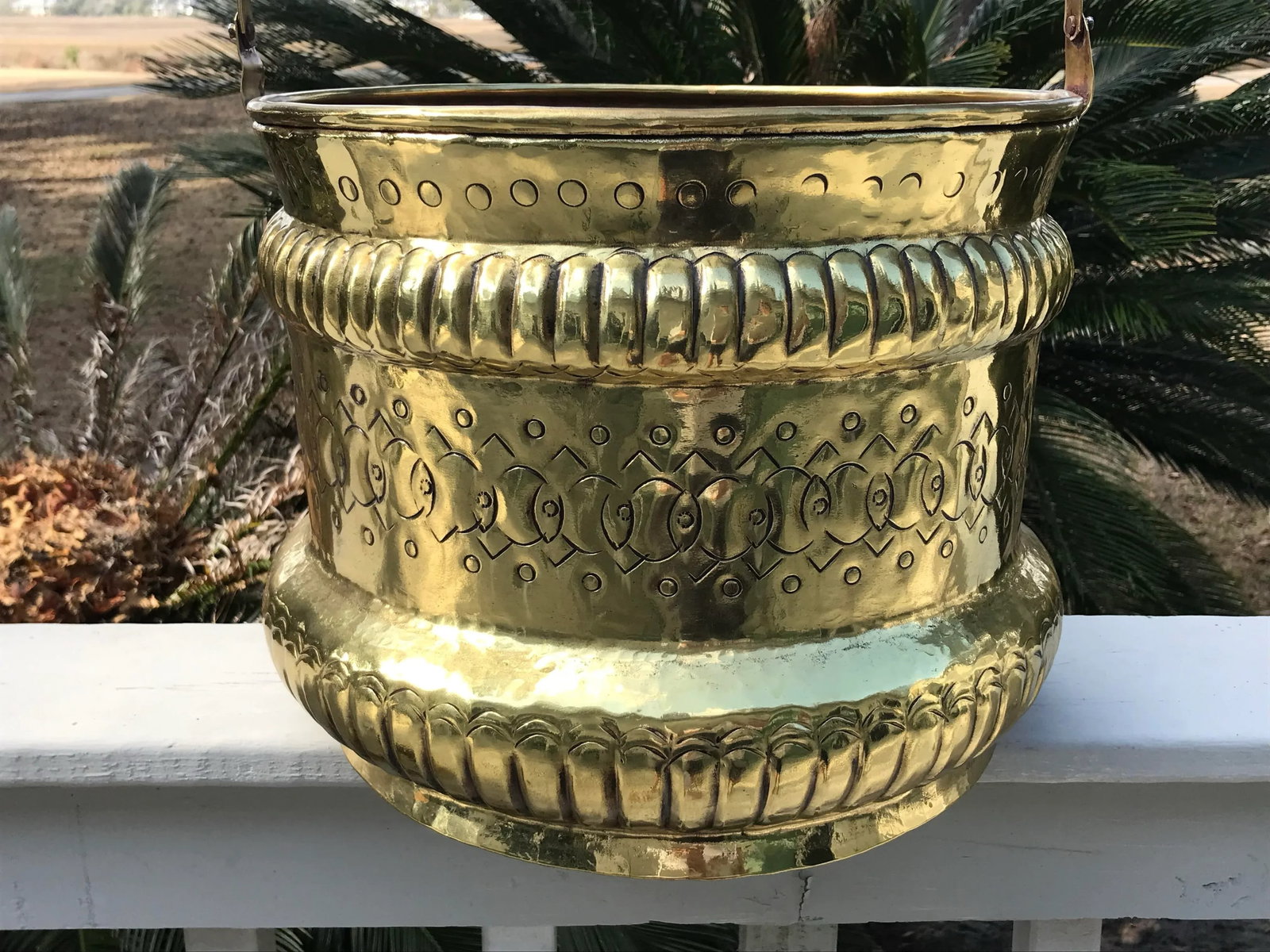French Hammered and Embossed Brass Jardinieres - a Pair - 3