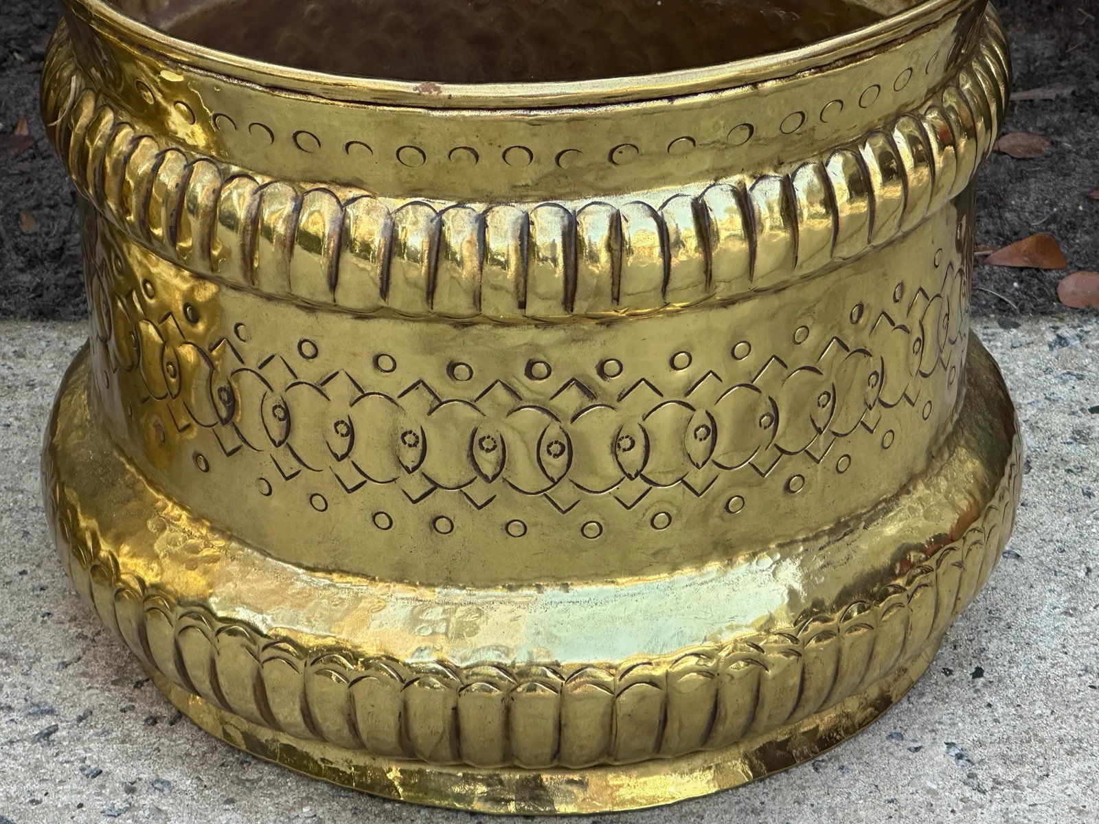 French Hammered and Embossed Brass Jardinieres - a Pair - 5