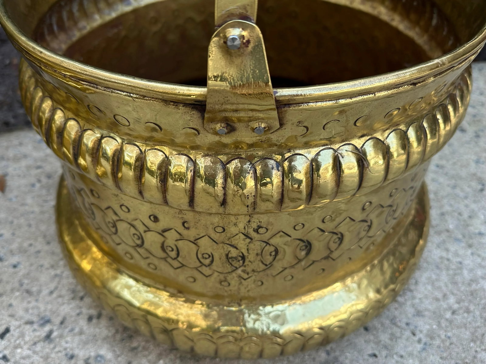 French Hammered and Embossed Brass Jardinieres - a Pair - 7