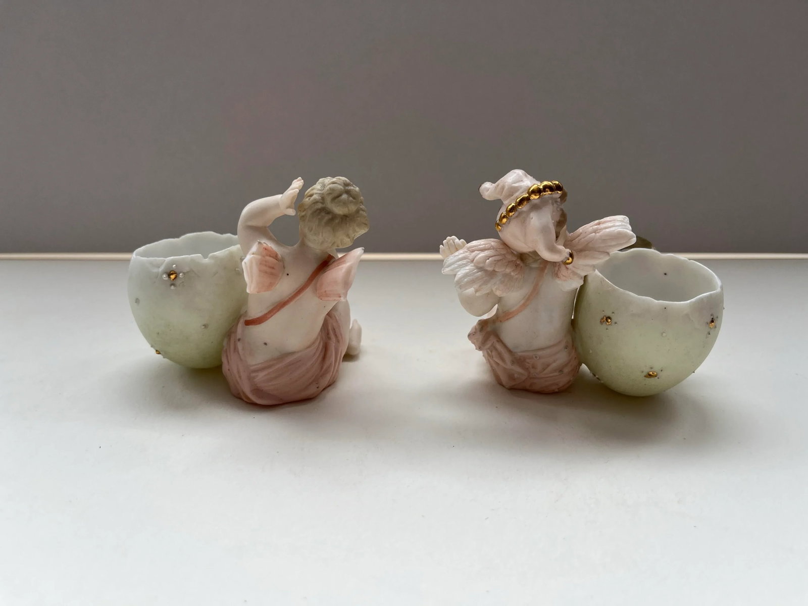 Antique Pair of Capodimonte Bisque Cherub Figurines - 4