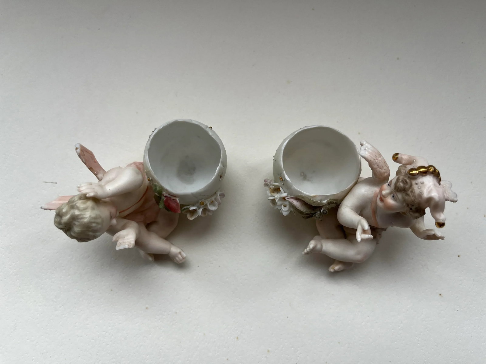 Antique Pair of Capodimonte Bisque Cherub Figurines - 6