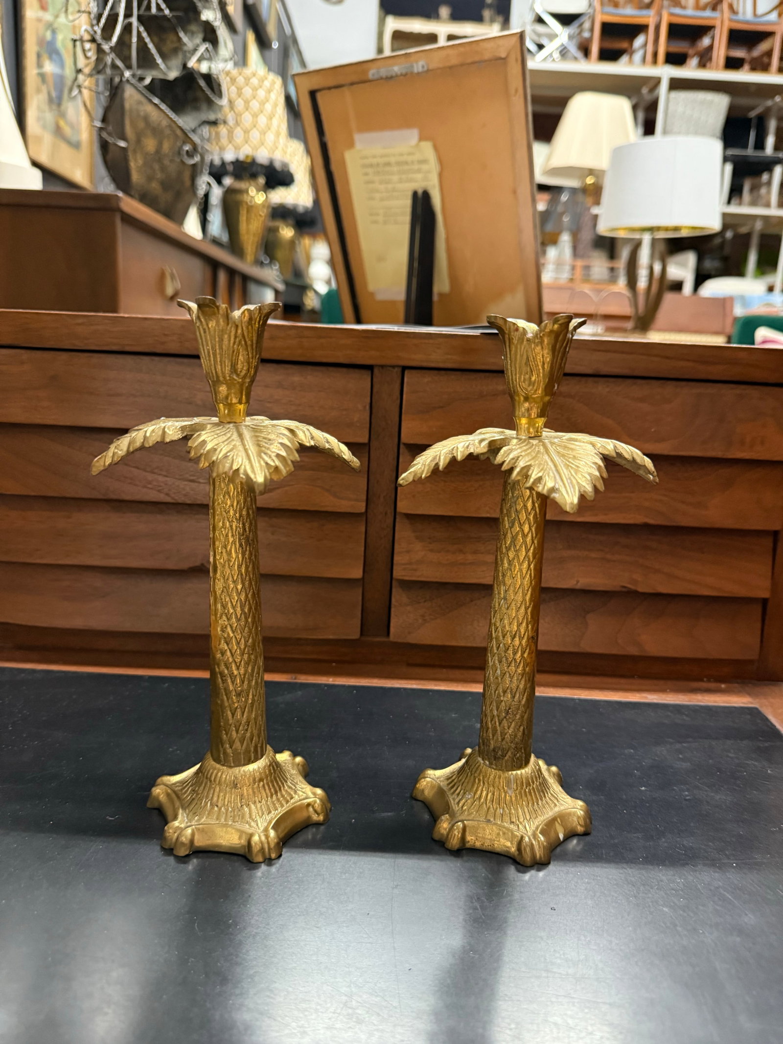 1970s Hollywood Regency Palm Tree Candle Stick Holders - a Pair - 5