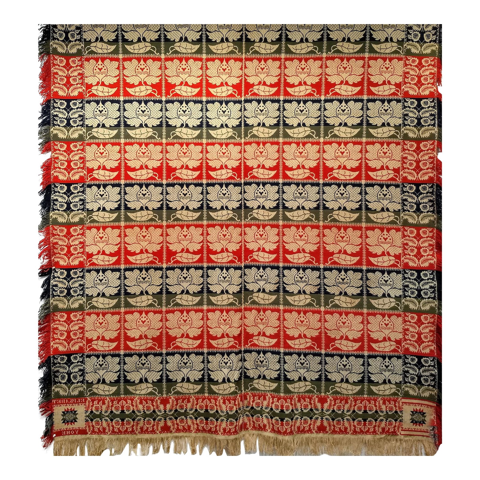 1840s Handwoven American Coverlet, Floral Motif, Signed Elizabeth Yohe (1 of 8)