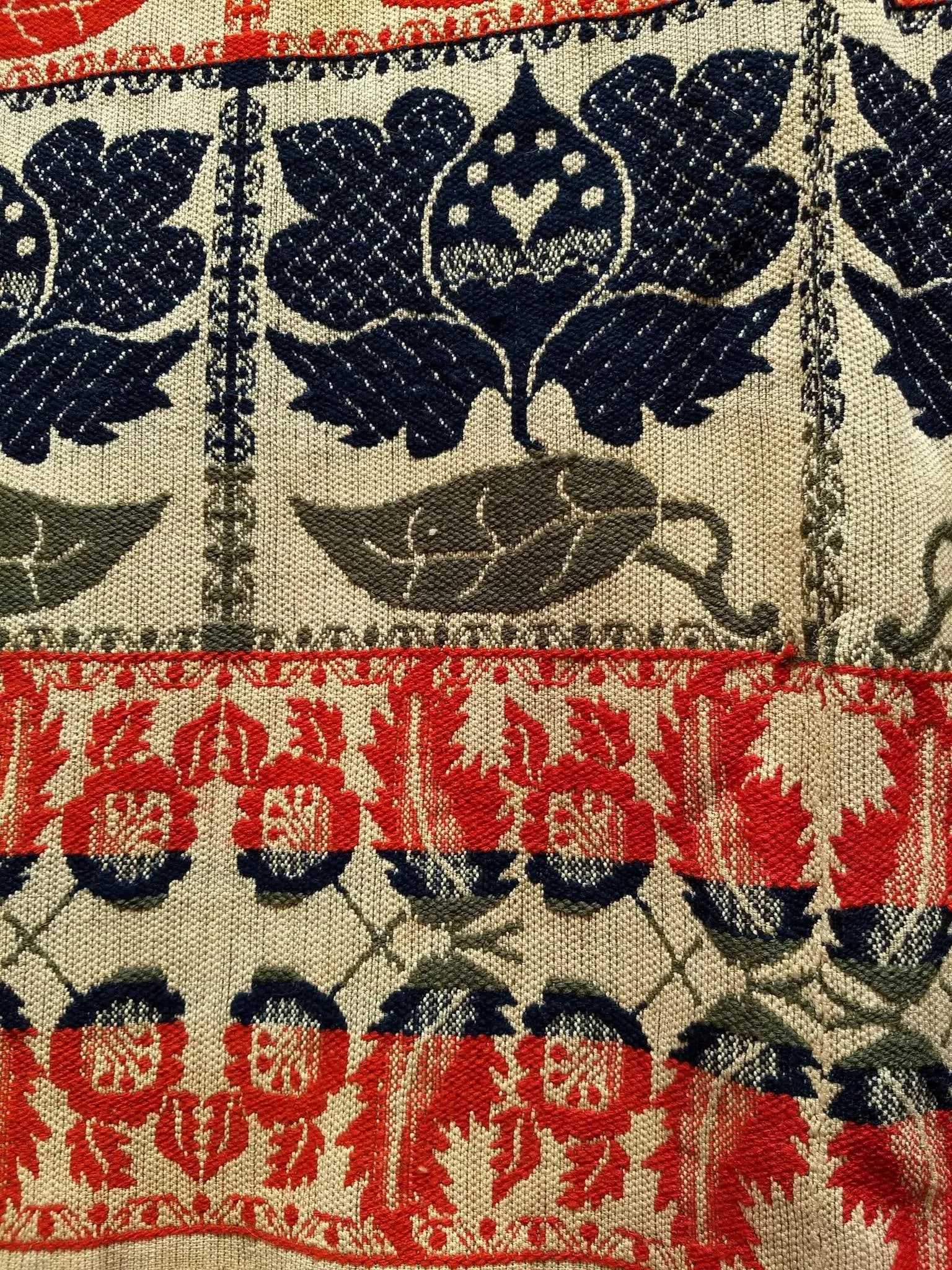 1840s Handwoven American Coverlet, Floral Motif, Signed Elizabeth Yohe - 7