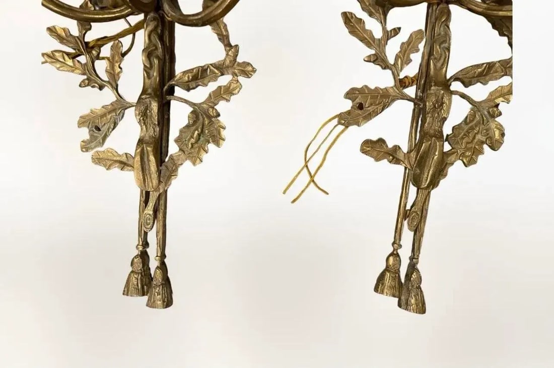 French Louis XVI Style Brass Wall Sconce Set of Two - 4