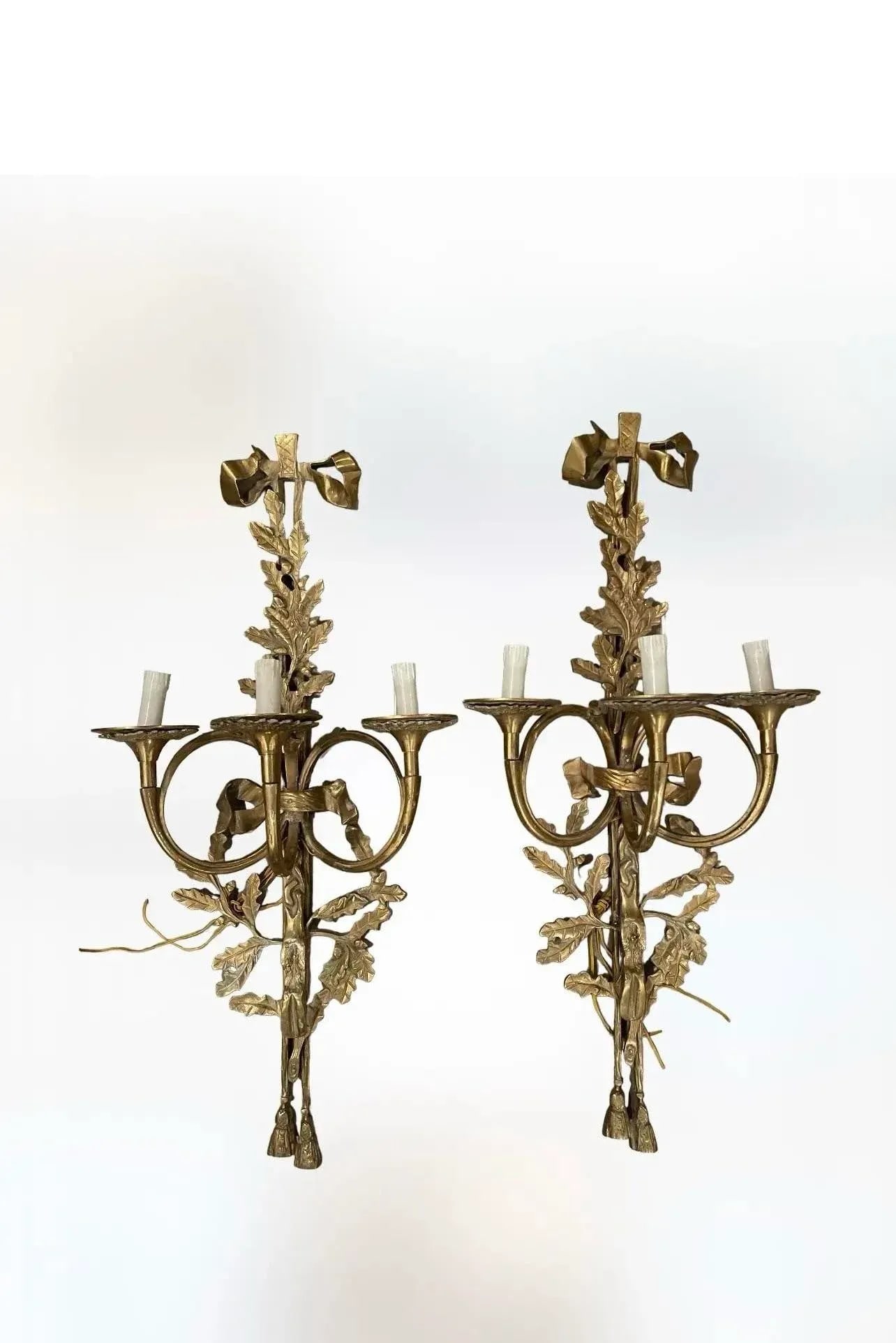 French Louis XVI Style Brass Wall Sconce Set of Two - 6