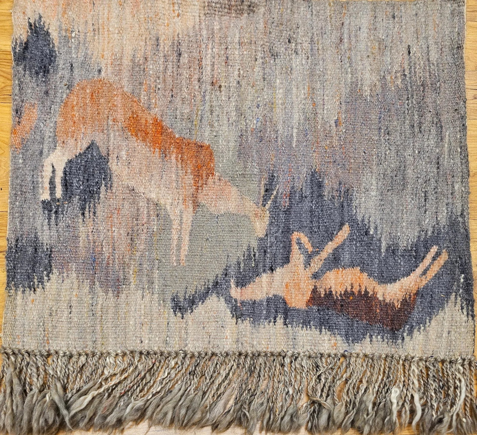 Vintage Hand Woven African Mohair Tapestry, "Reflection in Pond", Tribal Wall Art, 3' X 3' - 4