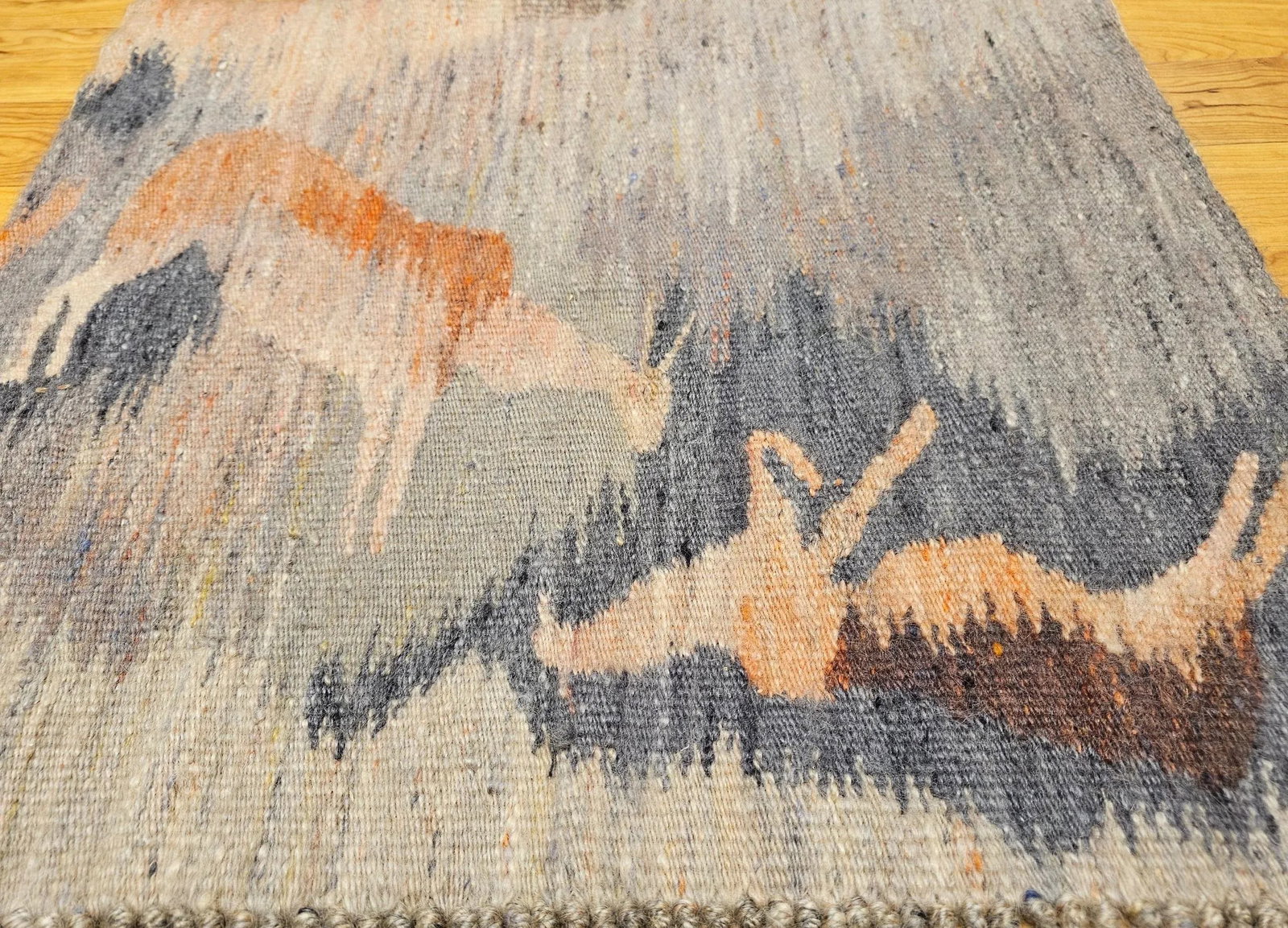 Vintage Hand Woven African Mohair Tapestry, "Reflection in Pond", Tribal Wall Art, 3' X 3' - 5