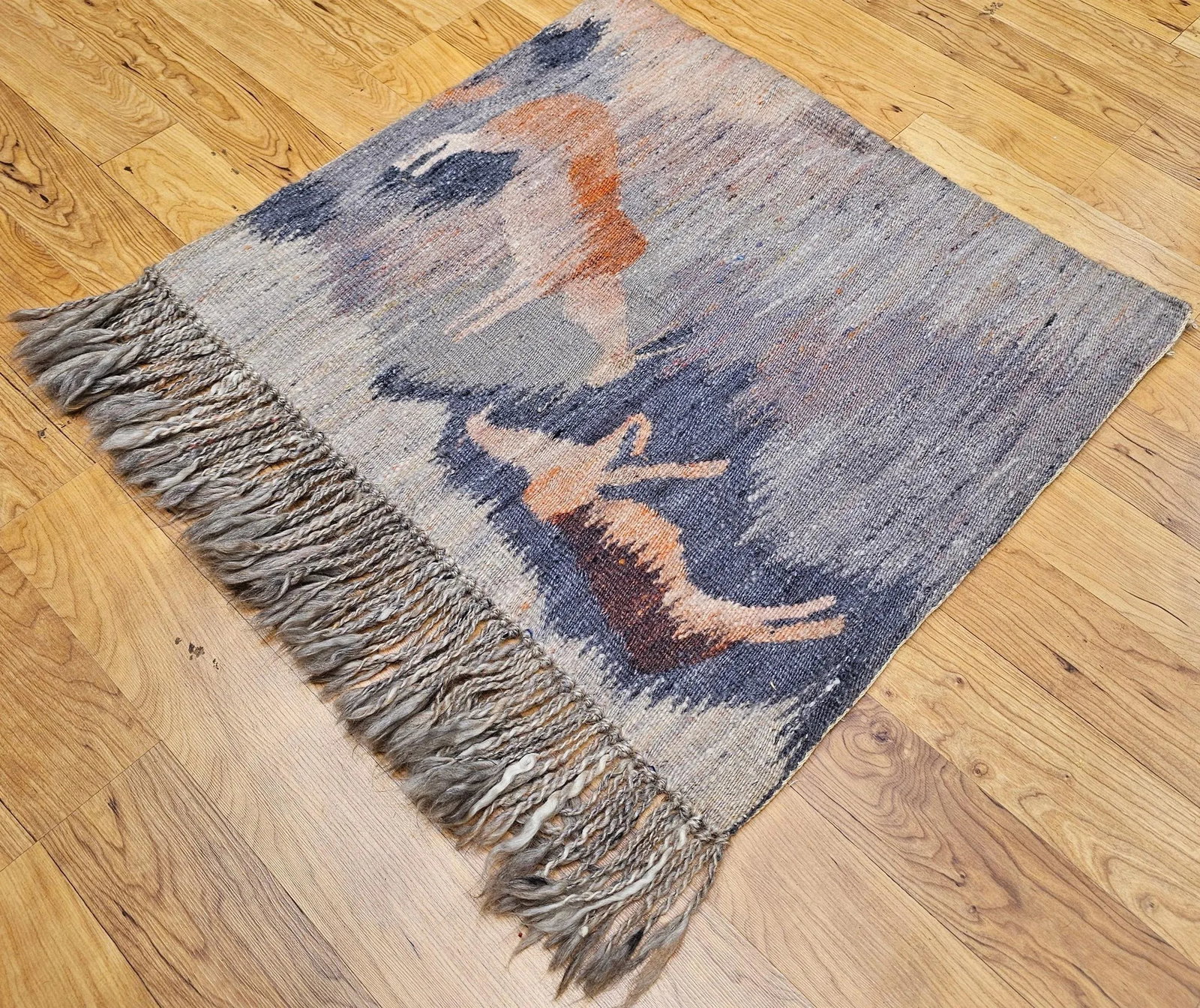 Vintage Hand Woven African Mohair Tapestry, "Reflection in Pond", Tribal Wall Art, 3' X 3' - 6