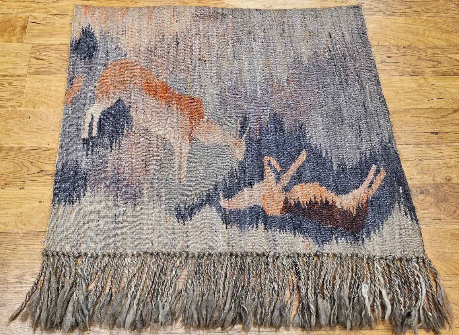 Vintage Hand Woven African Mohair Tapestry, "Reflection in Pond", Tribal Wall Art, 3' X 3' - 7