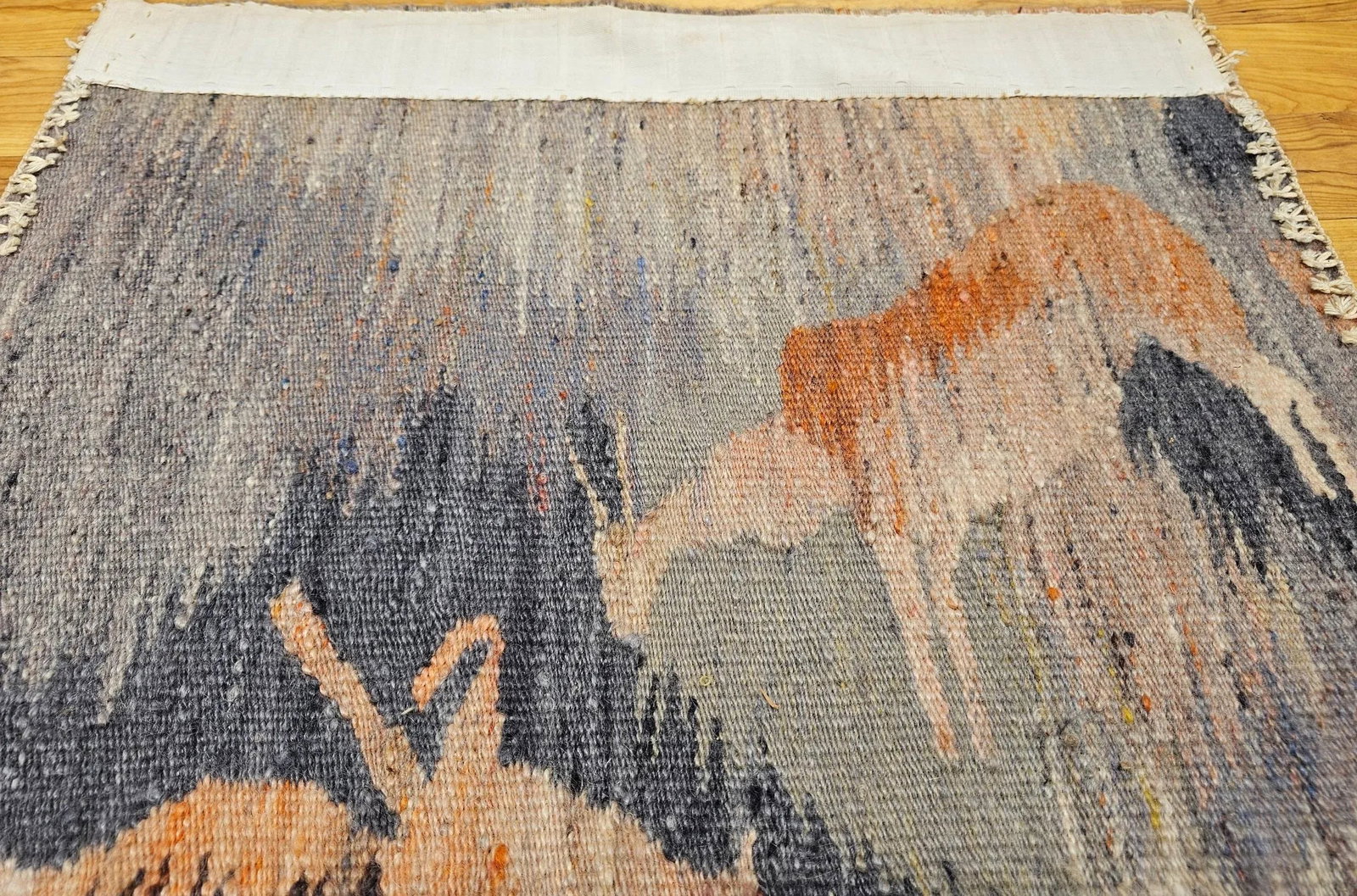 Vintage Hand Woven African Mohair Tapestry, "Reflection in Pond", Tribal Wall Art, 3' X 3' - 9