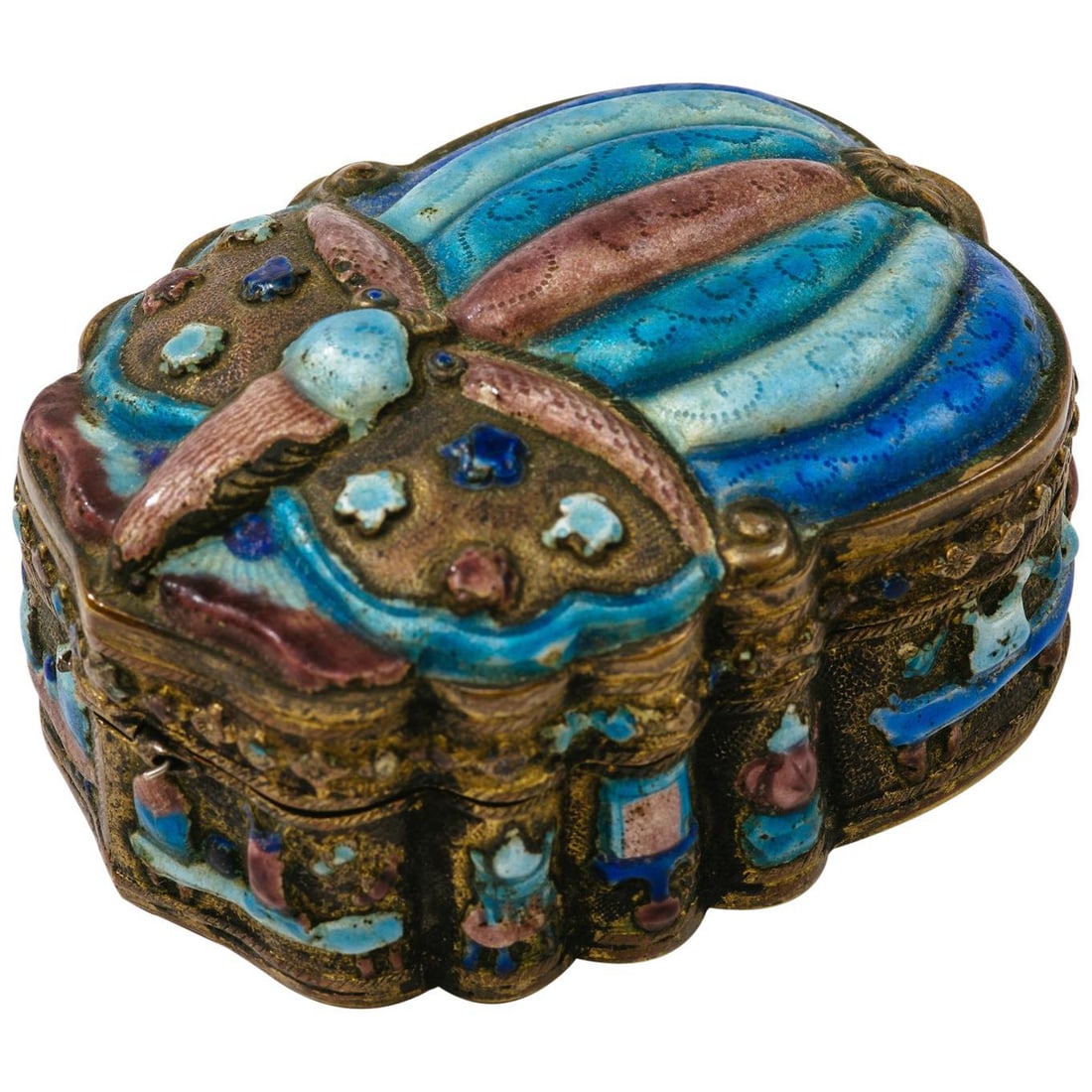 Antique Chinese Champleve Enamel Scarab Jewelry Box - 10
