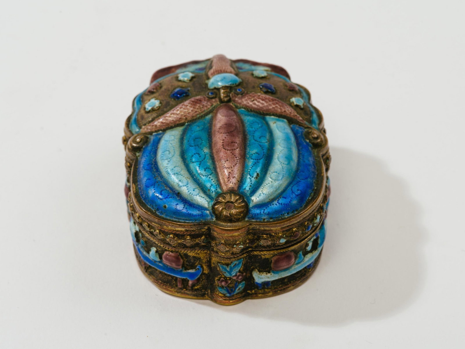 Antique Chinese Champleve Enamel Scarab Jewelry Box - 2
