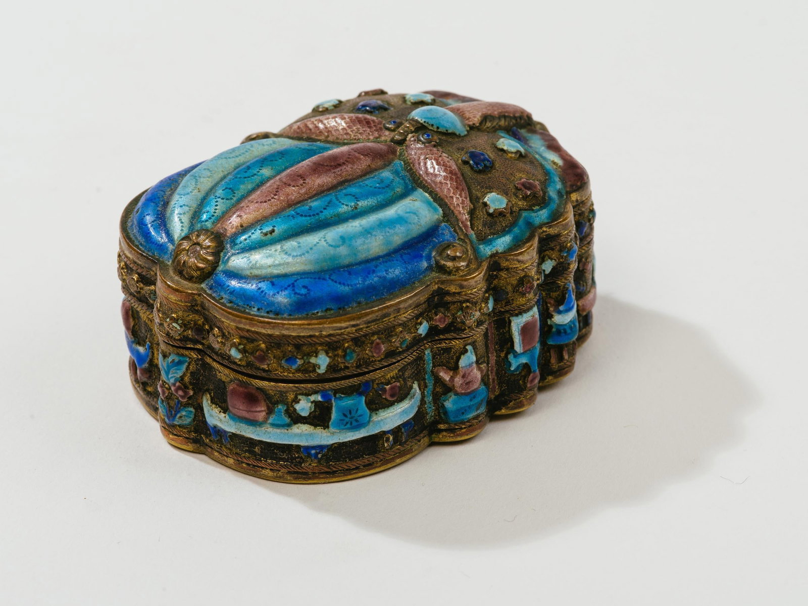 Antique Chinese Champleve Enamel Scarab Jewelry Box - 3